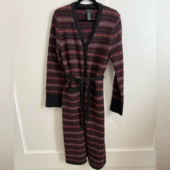 Lauren Ralph Lauren Wool Cardigan Sweater Car Coat Vintage Y2K Fair Isle Country